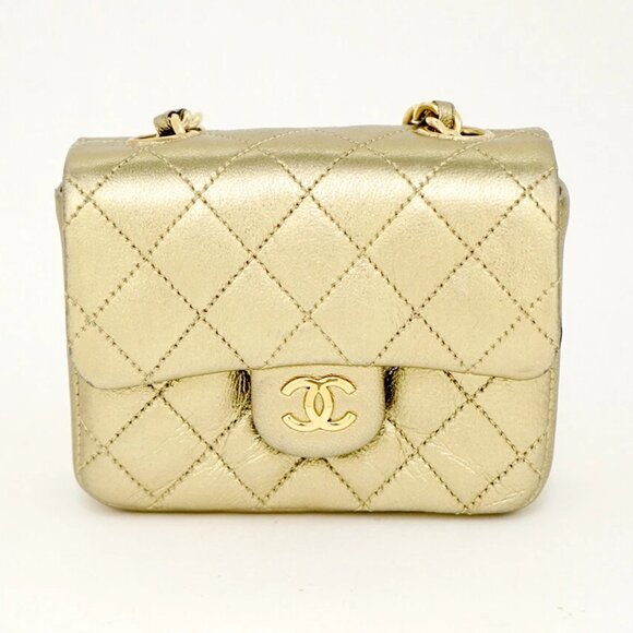 CHANEL Quilted CC Chain Mini Bum Bag Waist Pouch Gold Leather w/card RARE v792 - Picture 1 of 10